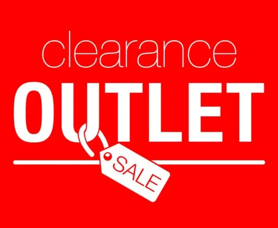 Red clearance outlet sale sign.