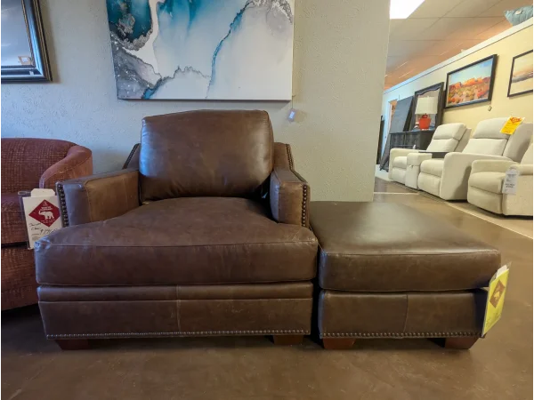 usa premium leather ancient brown chair & ottoman