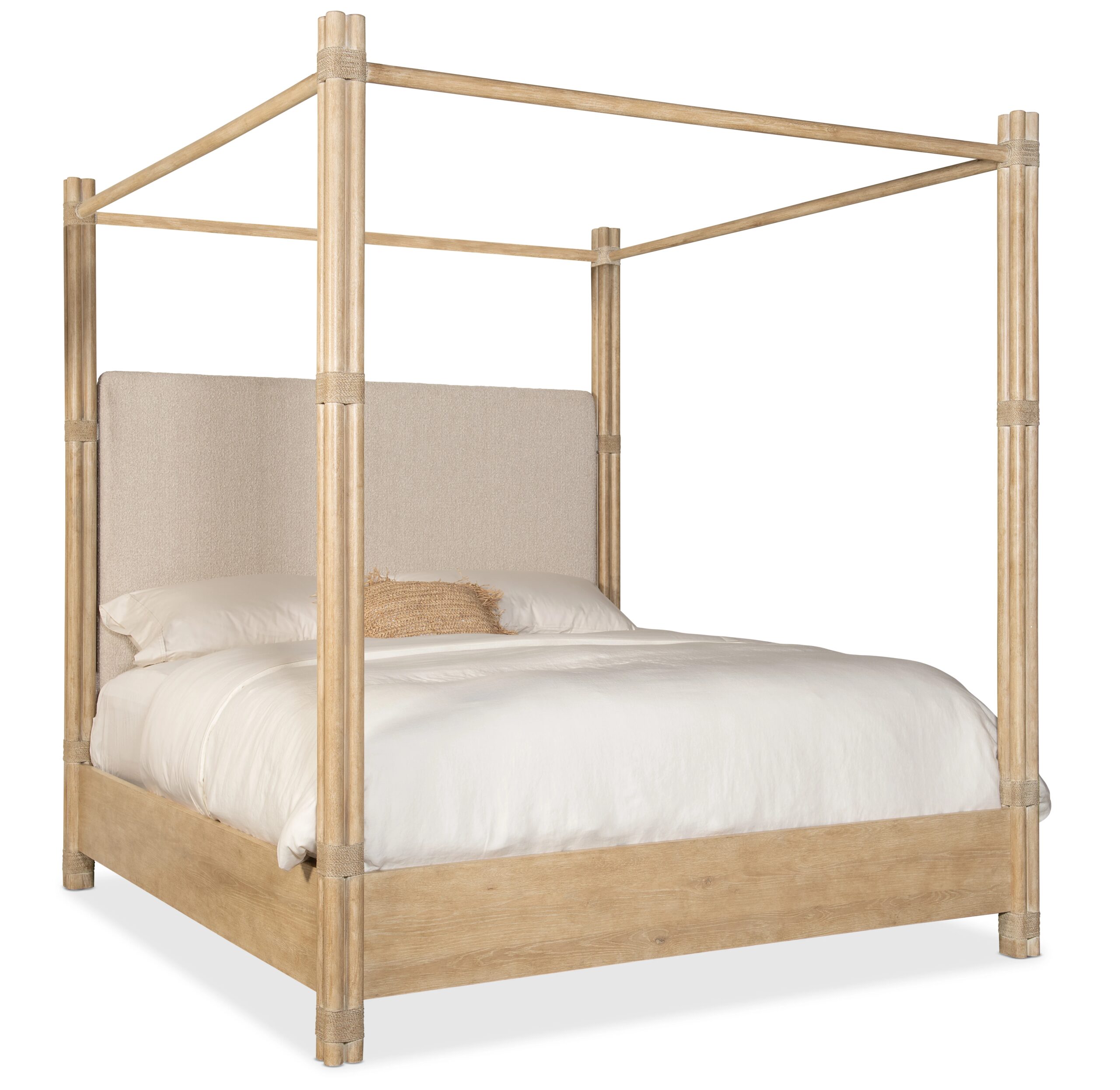 7cd4ee74301b308a31dd70ffe23d2871 Retreat Pole Rattan Cal King Upholstered Poster Bed withCanopy - Image 1