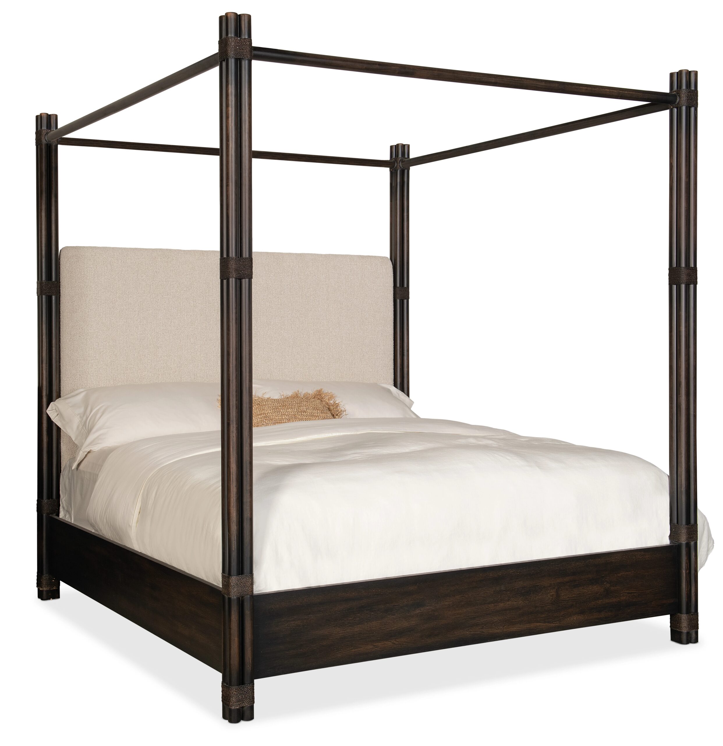 a402dbf2011b6daa8cb79f5fe685fc7b Retreat Pole Rattan Cal King Upholstered Poster Bed withCanopy - Image 1