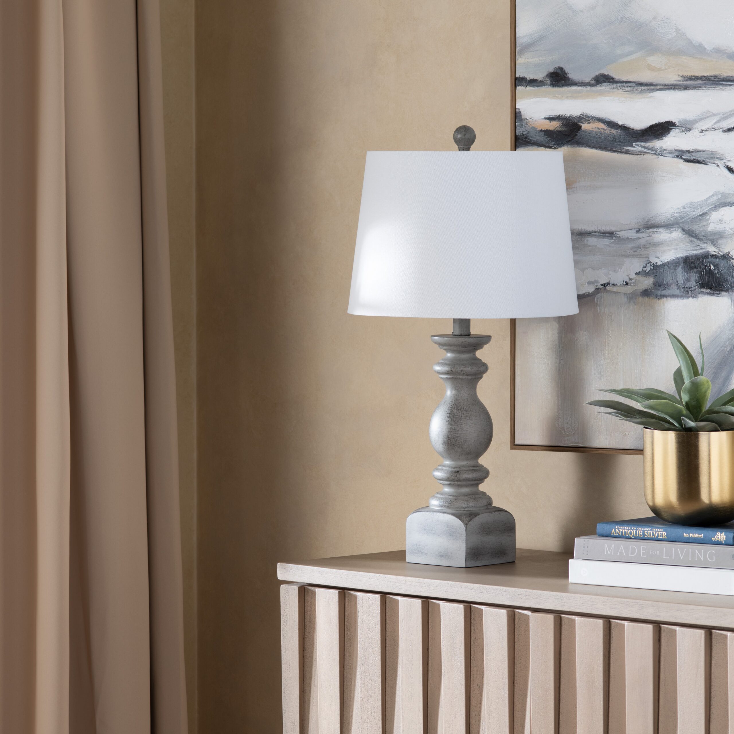 b8831135184fa401366f26f9194d3123 Set of 2 Grey with Light Undertone Resin Table Lamp with Shade - Image 1