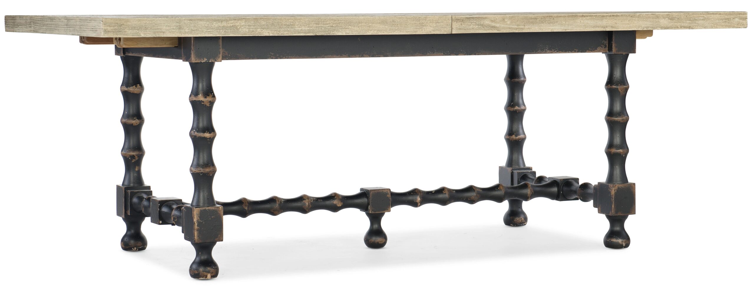 c5a4fd43733e6ea725cb81ab13136141 Ciao Bella 84in Trestle Table with 2-18in Leaves-Flaky White/Black - Image 1