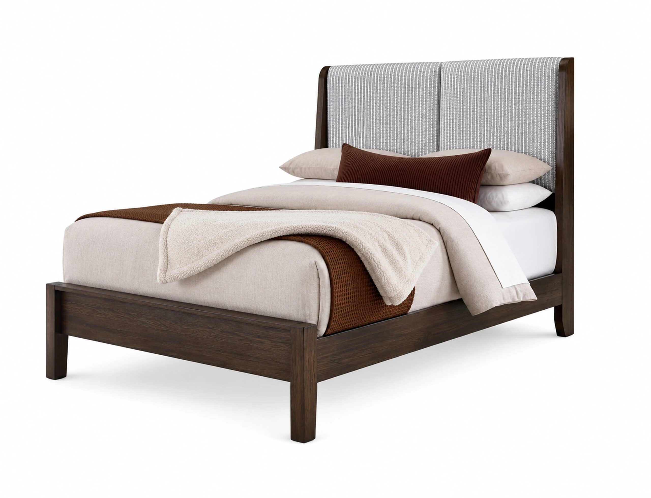 69705158d1d3132b37d6ce40cfe538e6 Queen Shelter Uph Bed-Grey Stripe - Image 1